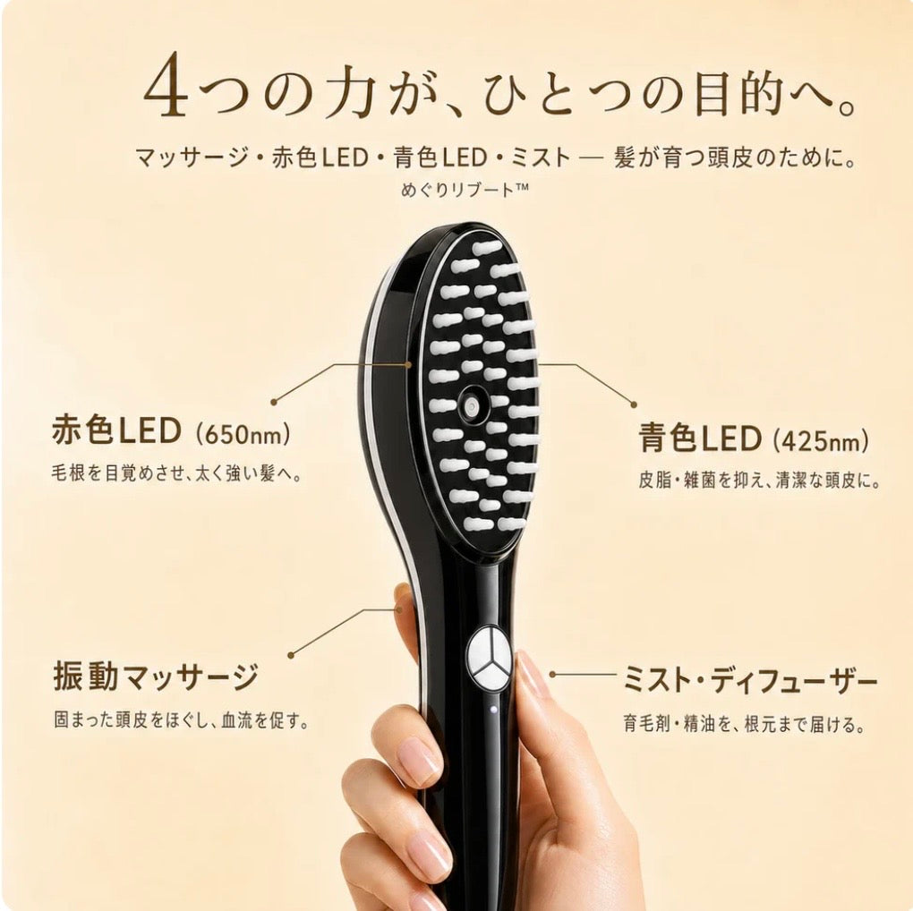 TheraBrush™ 抜け毛に終止符。 赤色LED × 青色LED × 振動 × ミスト
