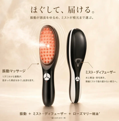 TheraBrush™ 抜け毛に終止符。 赤色LED × 青色LED × 振動 × ミスト