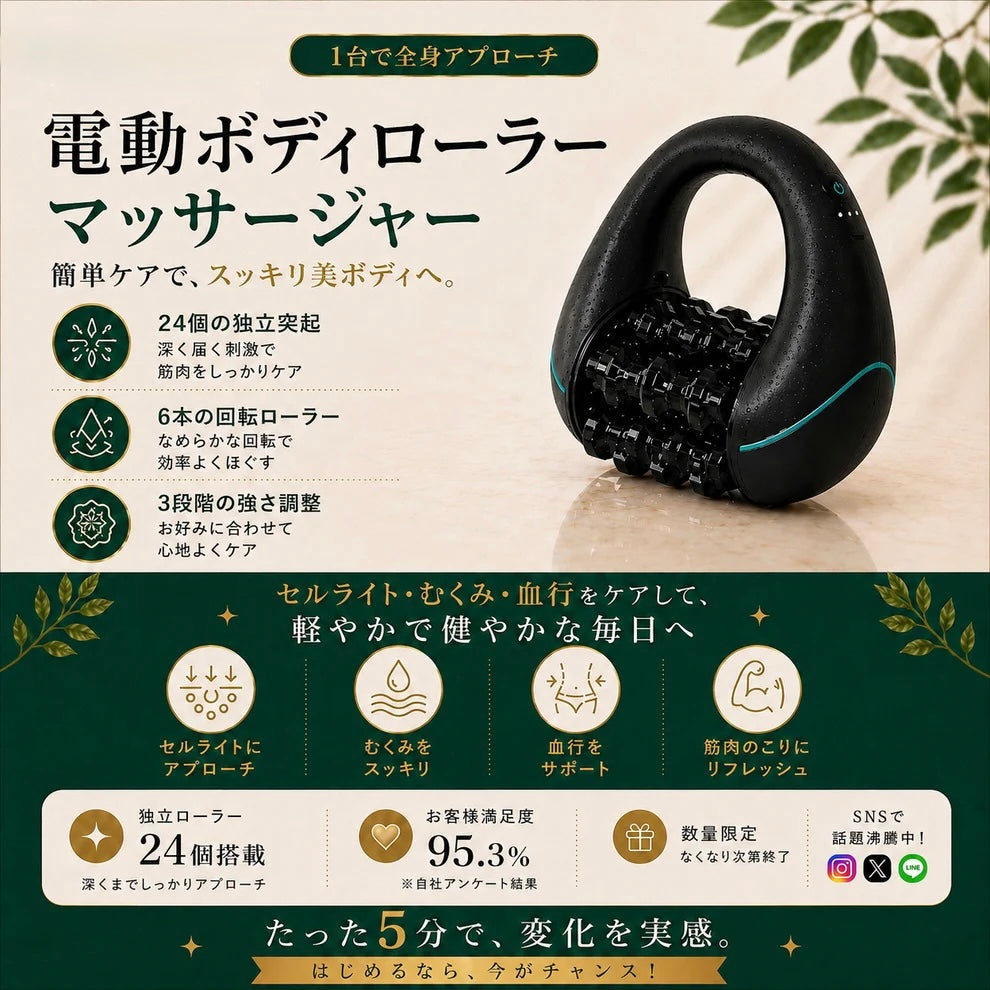 【SNSで話題・満足度No.1】KIRENA Body™ 電動ボディローラー｜毎日数分のボディケア｜血行・むくみ・セルライトにアプローチ